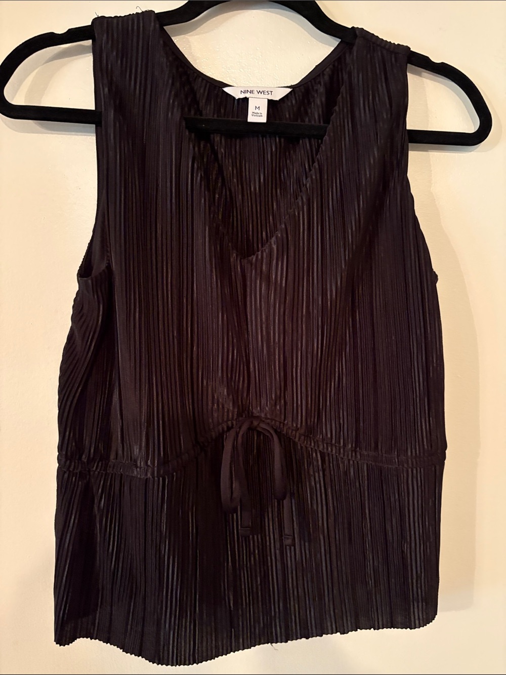 Nine West Black Pleated V-Neck Drawstring Camisole